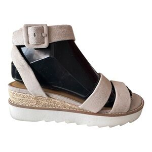 FRANCO SARTO Connolly Wedge Ivory Suede Jute Strappy Buckle Sandals Women’s 7